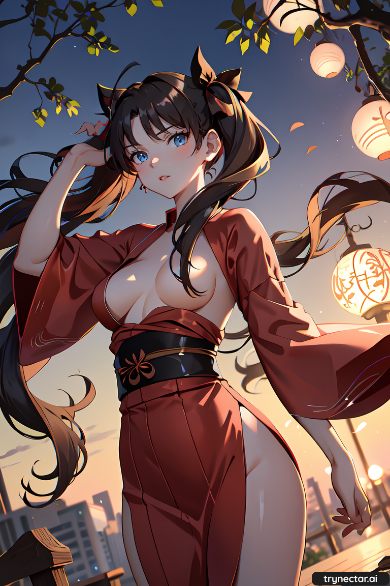 1girl ai ai_generated anime breasts clothing fate/stay_night fate_(series) female_only hentai kimono nsfw thighs tohsaka_rin trynectar.ai yukata