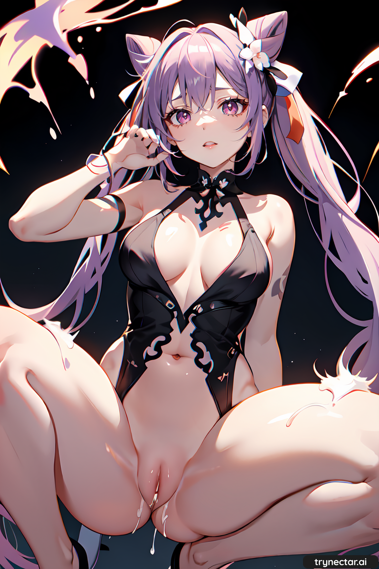 ai ai_generated aiart anime dripping genshin_impact keqing_(genshin_impact) nude purple_hair pussy