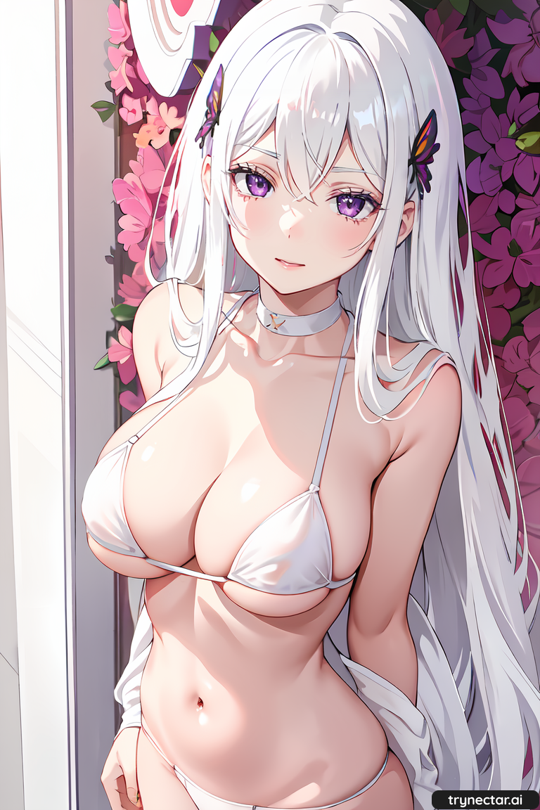 1girl ai_generated breasts cleavage echidna_(re:zero) female_only hentai long_hair nipples nude re:zero_kara_hajimeru_isekai_seikatsu small_breasts solo_female trynectar.ai very_long_hair white_hair