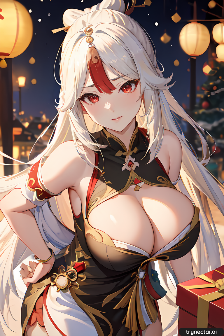 1girl ai_generated breasts cleavage clothing female_only genshin_impact hentai ningguang_(genshin_impact) trynectar.ai waifu2x