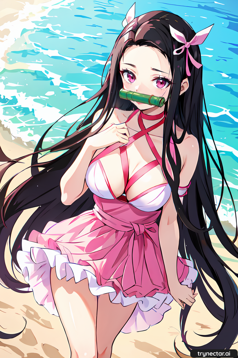 ai_generated alternate_costume anime beach demon_slayer hentai kamado_nezuko kimetsu_no_yaiba long_hair ocean tagme trynectar.ai very_long_hair waifu