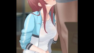 Anime Brunette sucking cock and touching herself