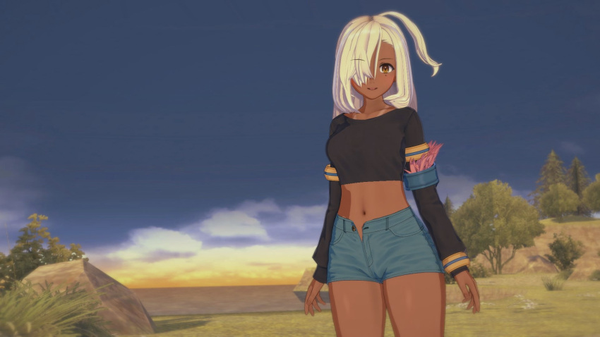 16:9 1920x1080 1girl anime before_sex belly belly_button black_shirt clothed dragalia_lost happy hentai long_hair looking_at_viewer looking_pleasured nadine nadine_(dragalia_lost) open_eyes open_mouth outside short_pants standing tanned tanned_skin teen